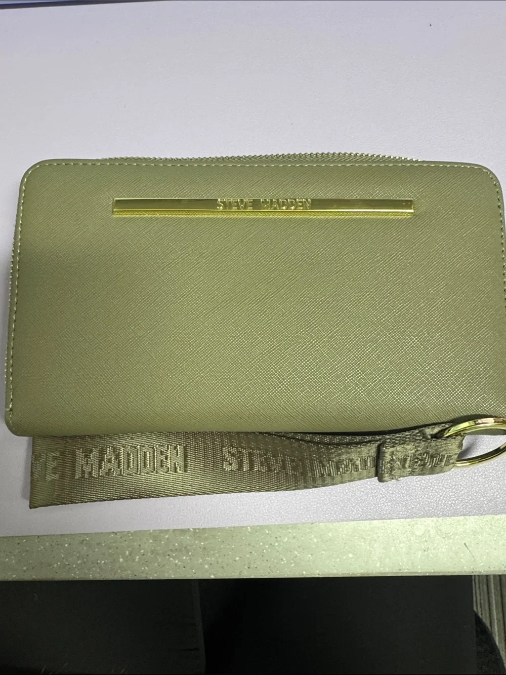 Steve Madden Light Olive Wristlet Wallet with Branded Strap